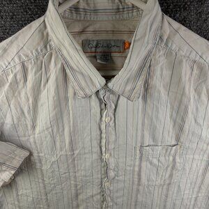 Quiksilver Men Short Sleeve Button Up Shirt Custom Fit XL Striped Cotton Adult